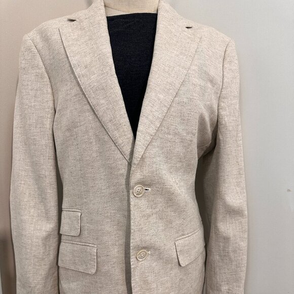 (BR) Men's Sport Coat Blazer  Linen Blend Blazer 38C Beige (S ) FITS Lady(L) - Picture 1 of 16